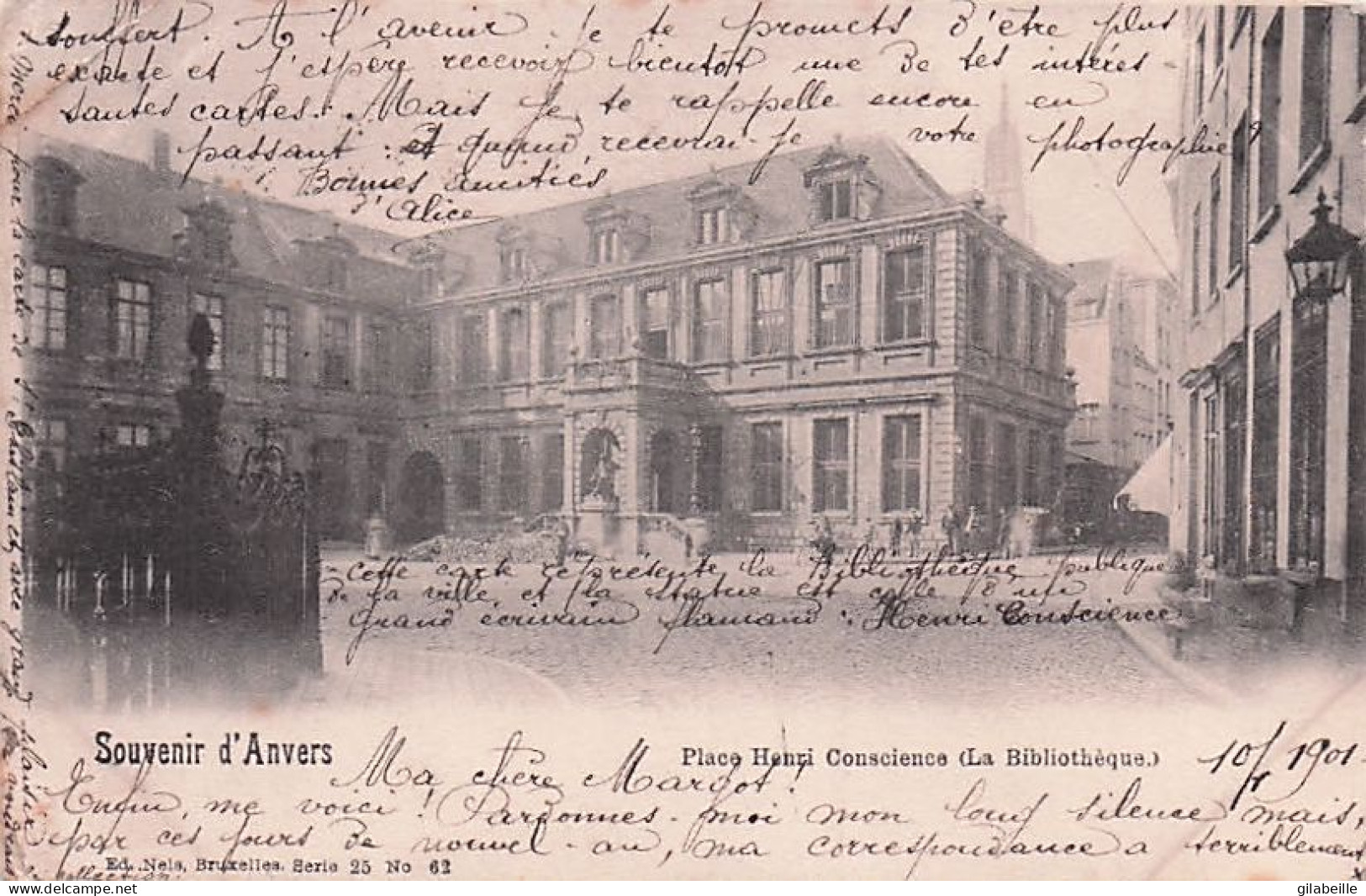 ANTWERPEN - ANVERS -  Souvenir D'Anvers - Place Henri Conscience - La Bibliotheque - 1901 - Antwerpen