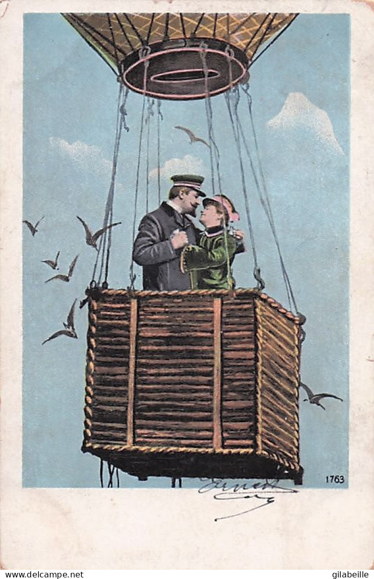 Ballon Montgolfiere - Serie " Les Amoureux En Montgolfiere " 1911 - Lot 5 Cartes - Autres & Non Classés