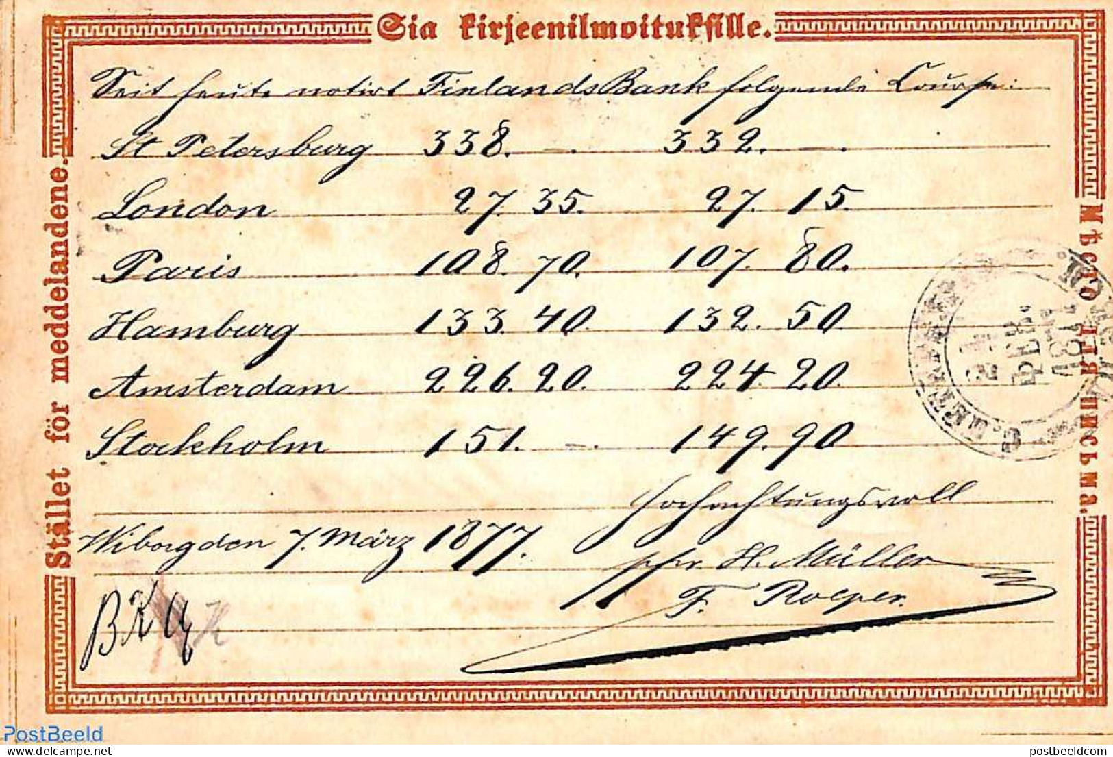 Finland 1877 Postcard 16p, Sent To Luebeck, Used Postal Stationary - Brieven En Documenten