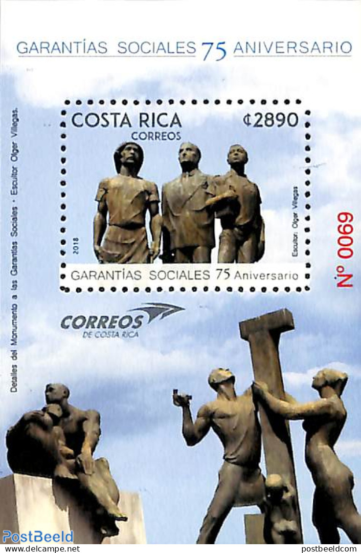 Costa Rica 2018 75 Years Social Garantie S/s, Mint NH, Art - Sculpture - Skulpturen