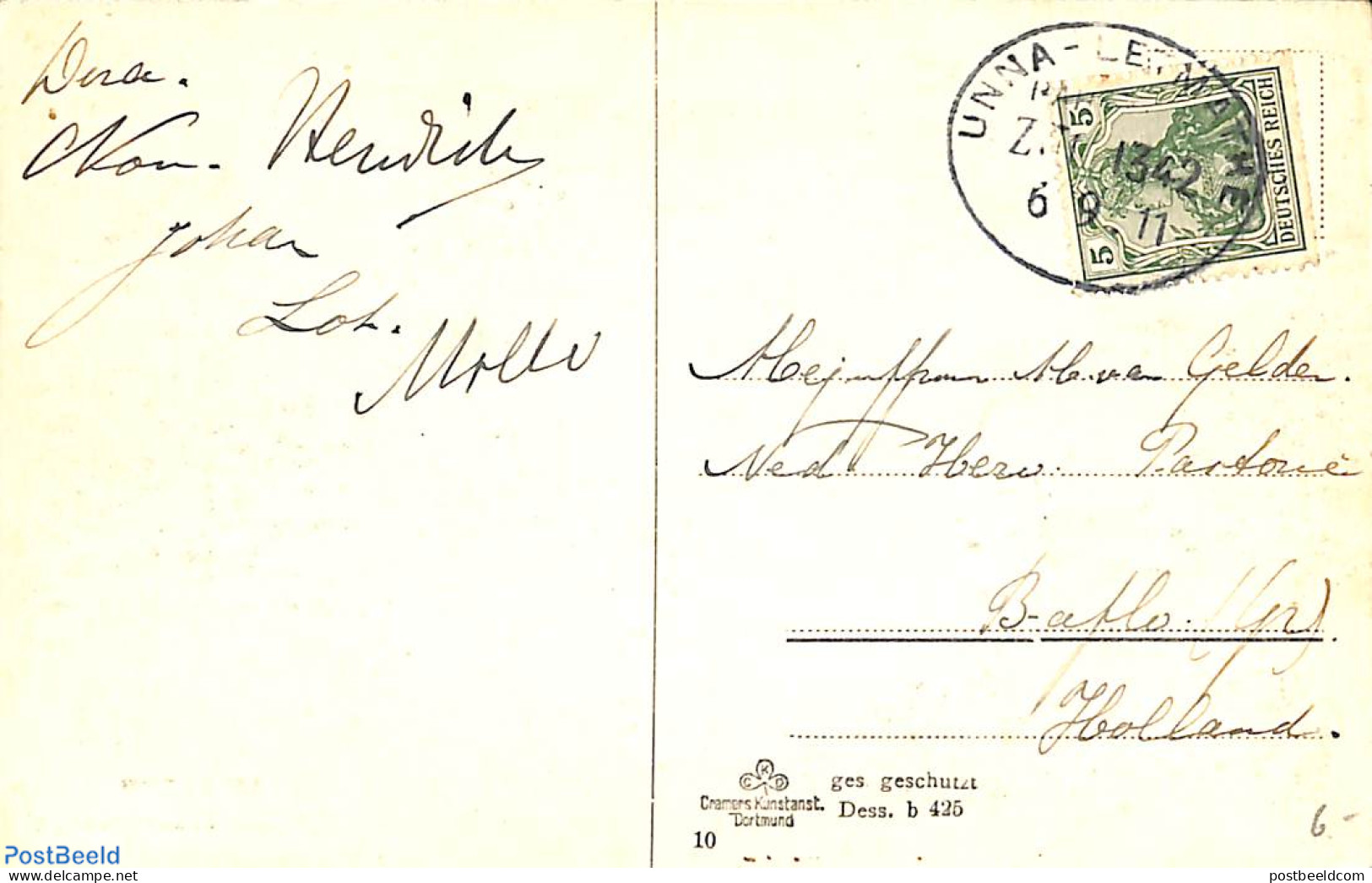 Germany, Empire 1911 Postcard To Holland, Railway Postmark UNNA-LETMATHE, Postal History - Covers & Documents