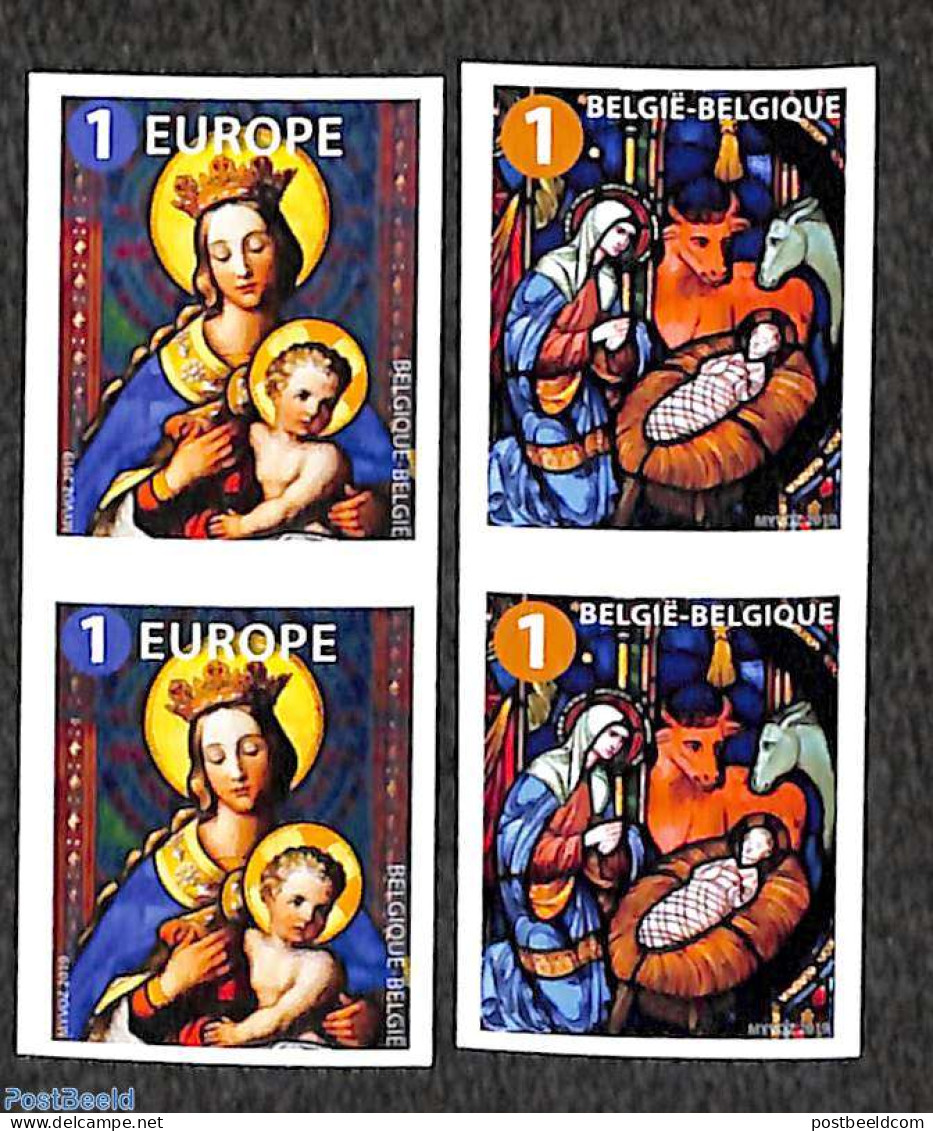 Belgium 2019 Christmas 4v (from Booklets), Mint NH, Religion - Christmas - Art - Stained Glass And Windows - Ongebruikt