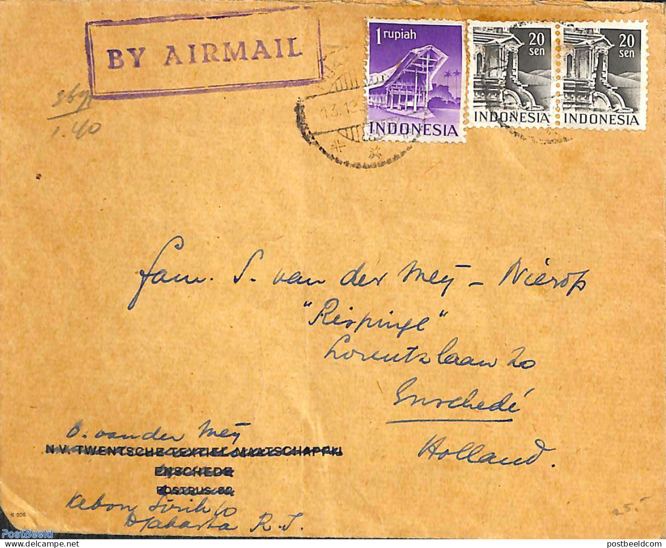 Indonesia 1950 Airmail Letter To Holland, Postal History - Indonesia