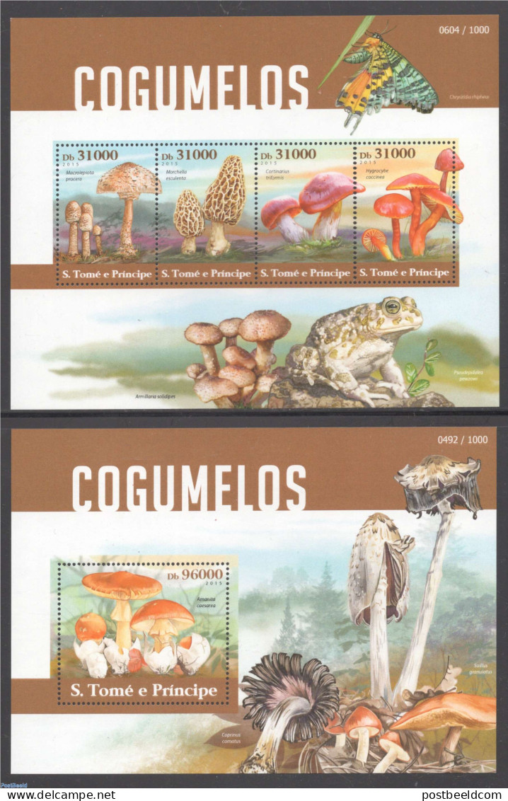 Sao Tome/Principe 2015 Mushrooms 2 S/s, Mint NH, Nature - Mushrooms - Funghi