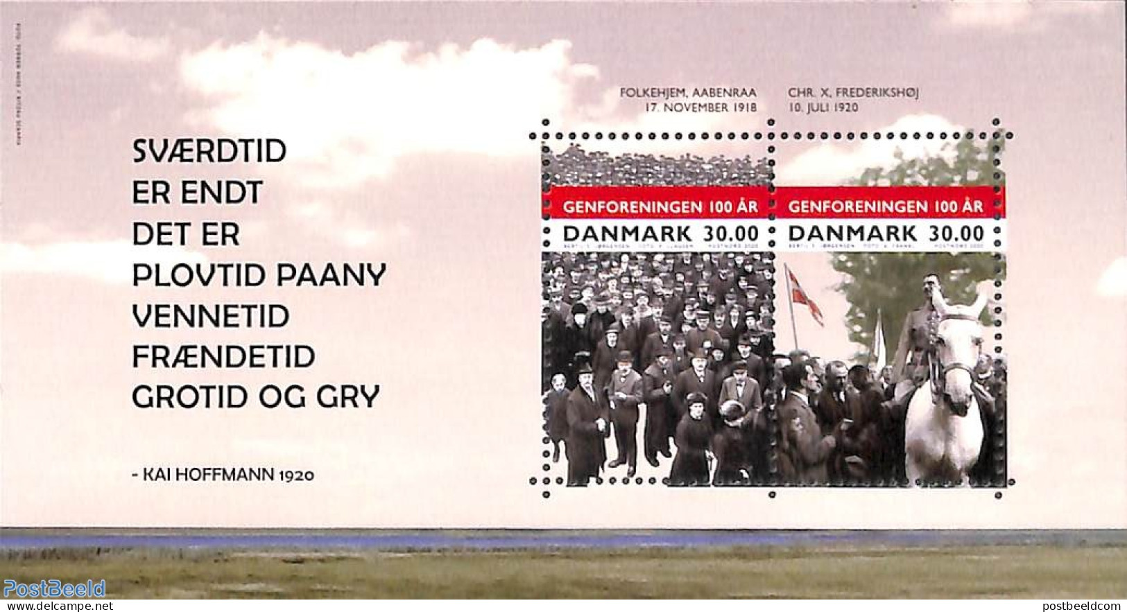 Denmark 2020 Unification Centenary S/s, Mint NH, History - Nature - History - Horses - Nuovi