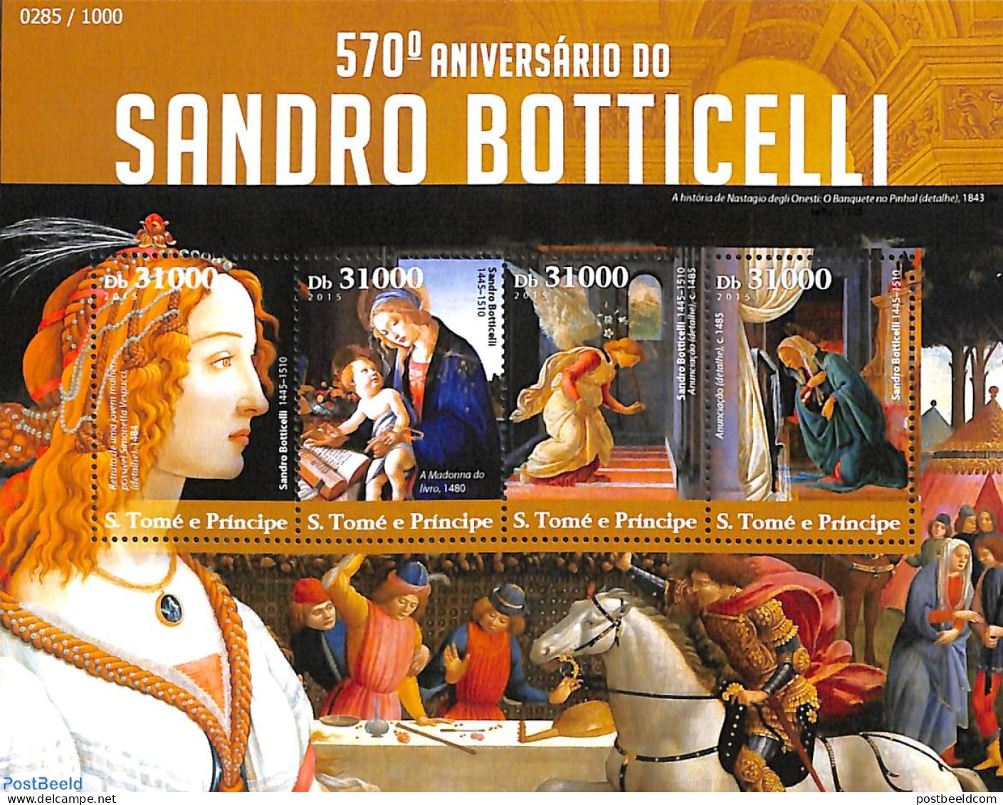 Sao Tome/Principe 2015 Sandro Botticelli 4v M/s, Mint NH, Art - Paintings - Sao Tome Et Principe
