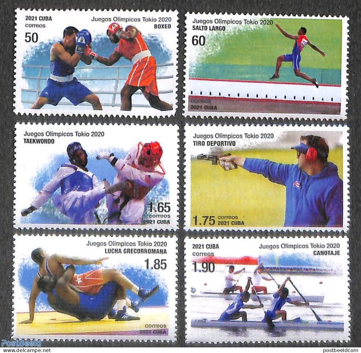 Cuba 2021 Olympic Games 6v, Mint NH, Sport - Athletics - Boxing - Kayaks & Rowing - Olympic Games - Shooting Sports - Unused Stamps