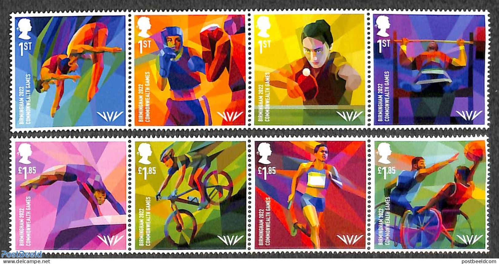 Great Britain 2022 Commonwealth Games 8v (2x[:::]), Mint NH, Health - Sport - Disabled Persons - Boxing - Cycling - Gy.. - Neufs