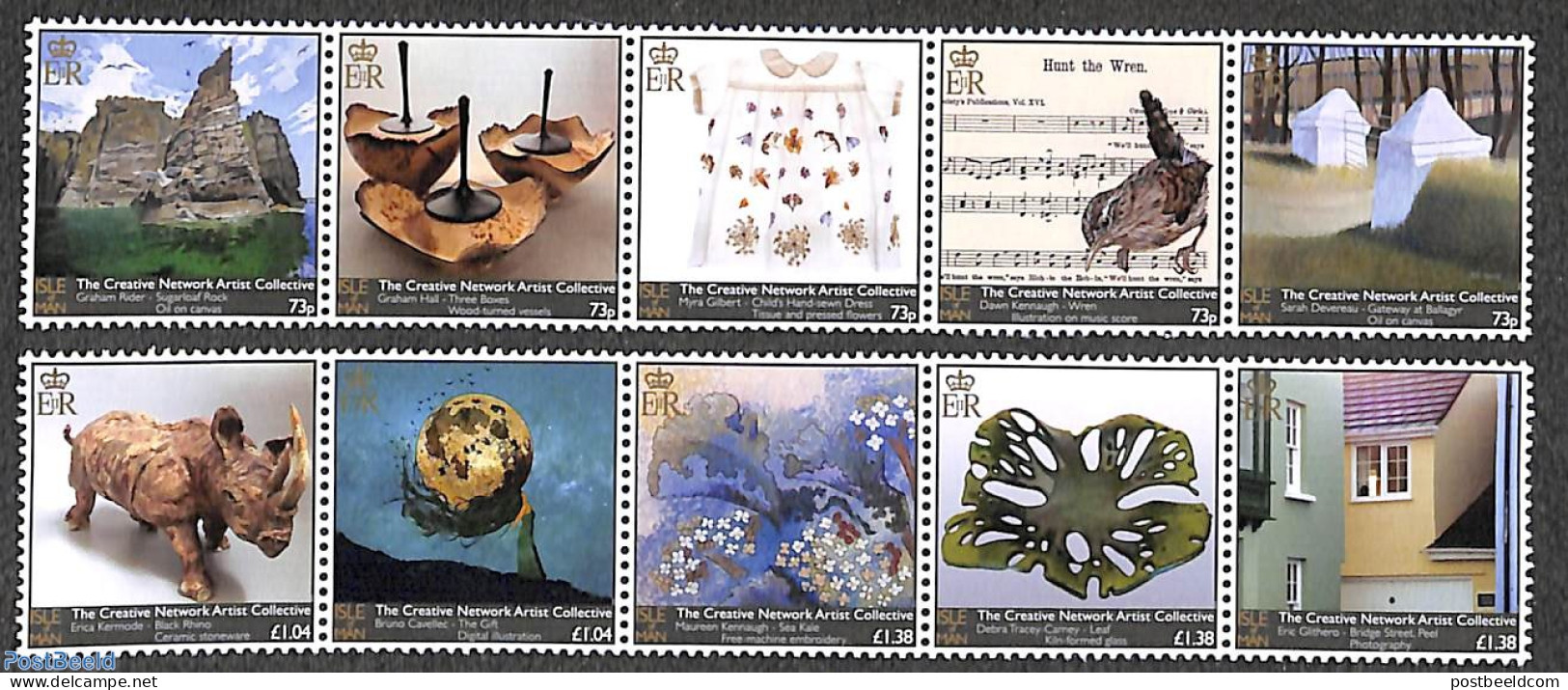 Isle Of Man 2022 Creative Network Artist Collection 10v (2x[::::]), Mint NH, Nature - Performance Art - Birds - Rhinoc.. - Musique