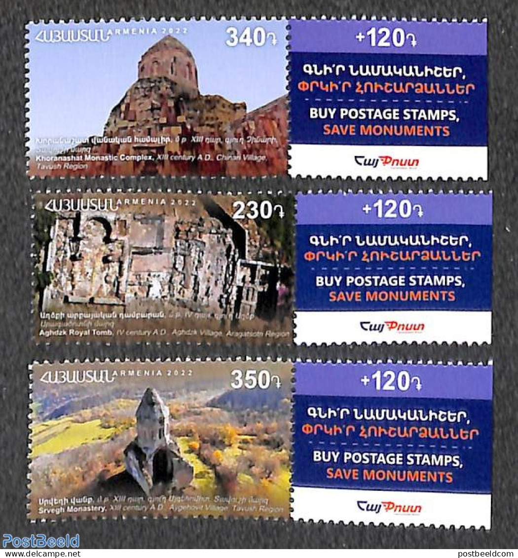 Armenia 2022 Historic Monuments 3v+tabs, Mint NH - Armenië