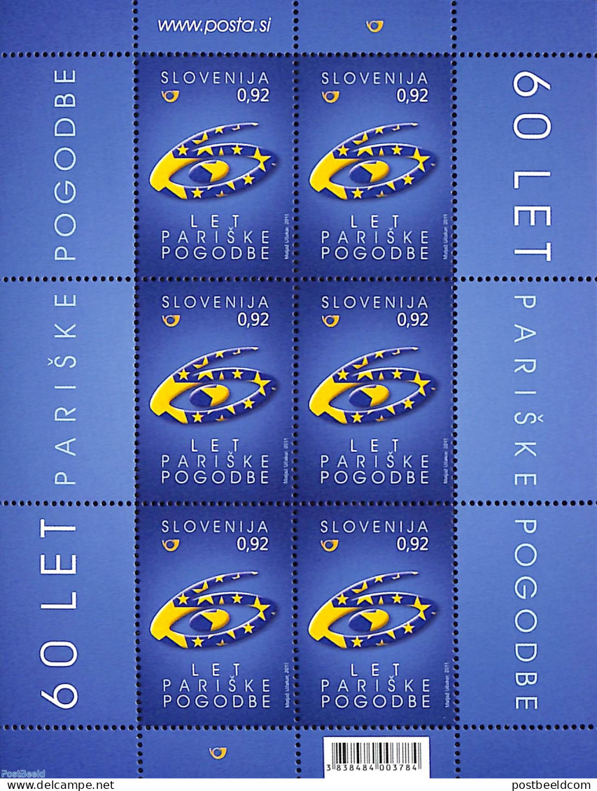 Slovenia 2011 Treaty Of Paris M/s, Mint NH, History - Europa Hang-on Issues - Europese Gedachte