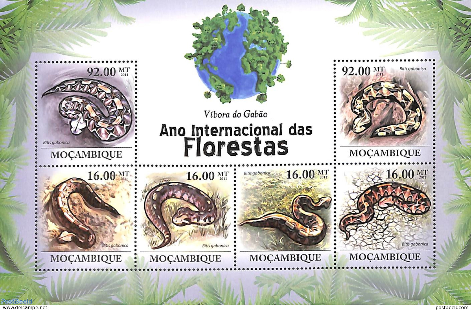 Mozambique 2011 Snakes 6v M/s, Mint NH, Nature - Reptiles - Snakes - Mozambique