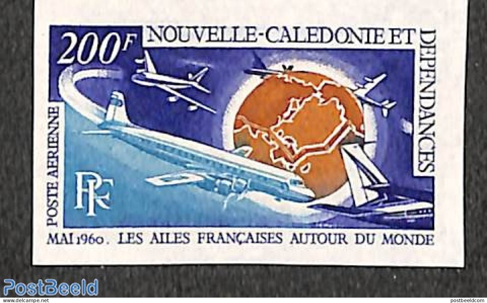 New Caledonia 1970 French Flights Around The World 1v, Imperforated, Mint NH, Transport - Aircraft & Aviation - Nuevos