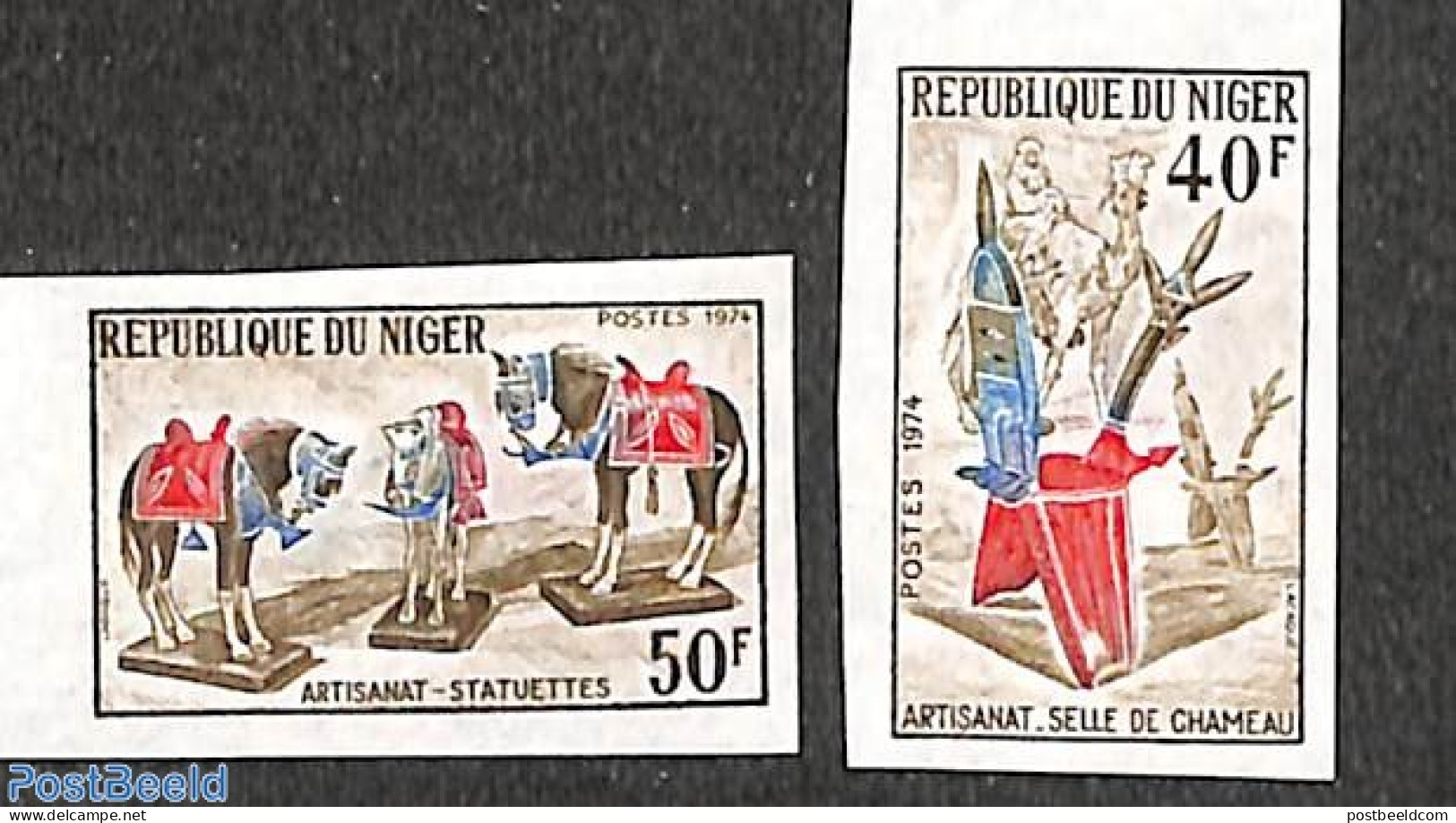 Niger 1974 Local Art 2v, Imperforated, Mint NH, Nature - Camels - Niger (1960-...)