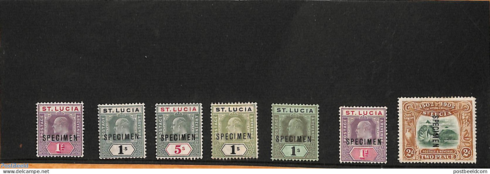 Saint Lucia 1904 7 SPECIMEN Stamps, Unused Hinged, Unused (hinged) - St.Lucia (1979-...)