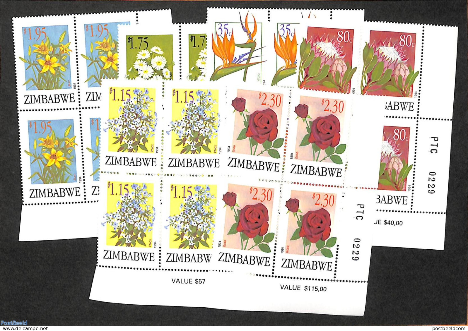Zimbabwe 1994 Flowers, Corner Blocks Of 4 [+], Mint NH, Nature - Flowers & Plants - Zimbabwe (1980-...)
