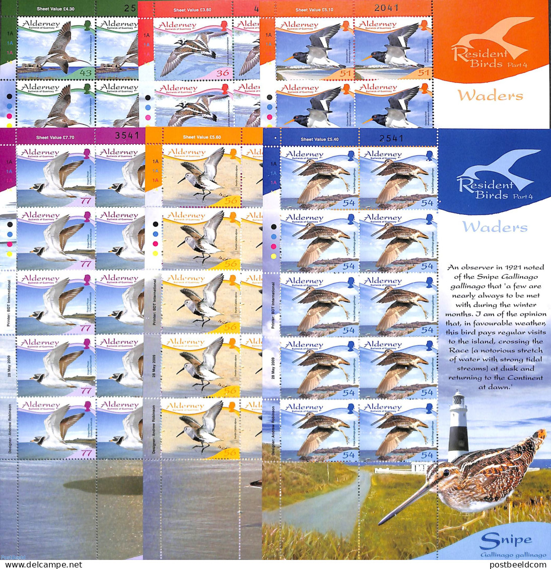 Alderney 2009 Birds 6 M/s, Mint NH, Nature - Various - Birds - Birds Of Prey - Lighthouses & Safety At Sea - Vuurtorens