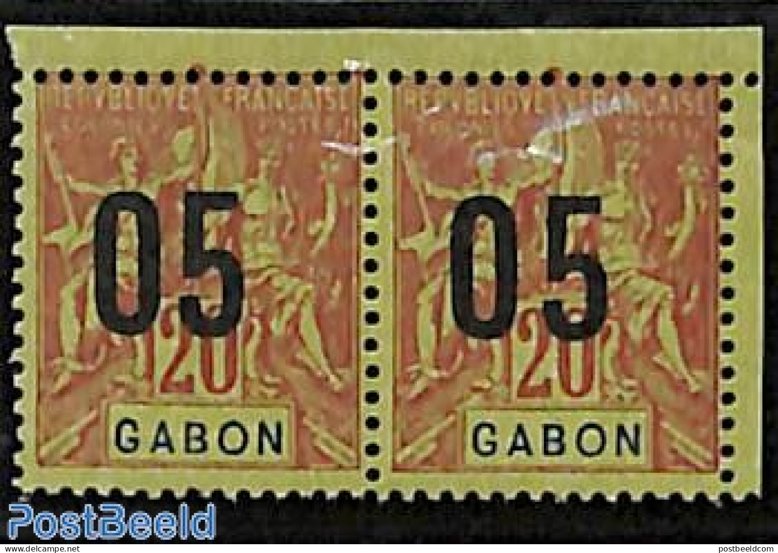 Gabon 1912 Pair With Both Overprint Types, Mint NH - Ongebruikt