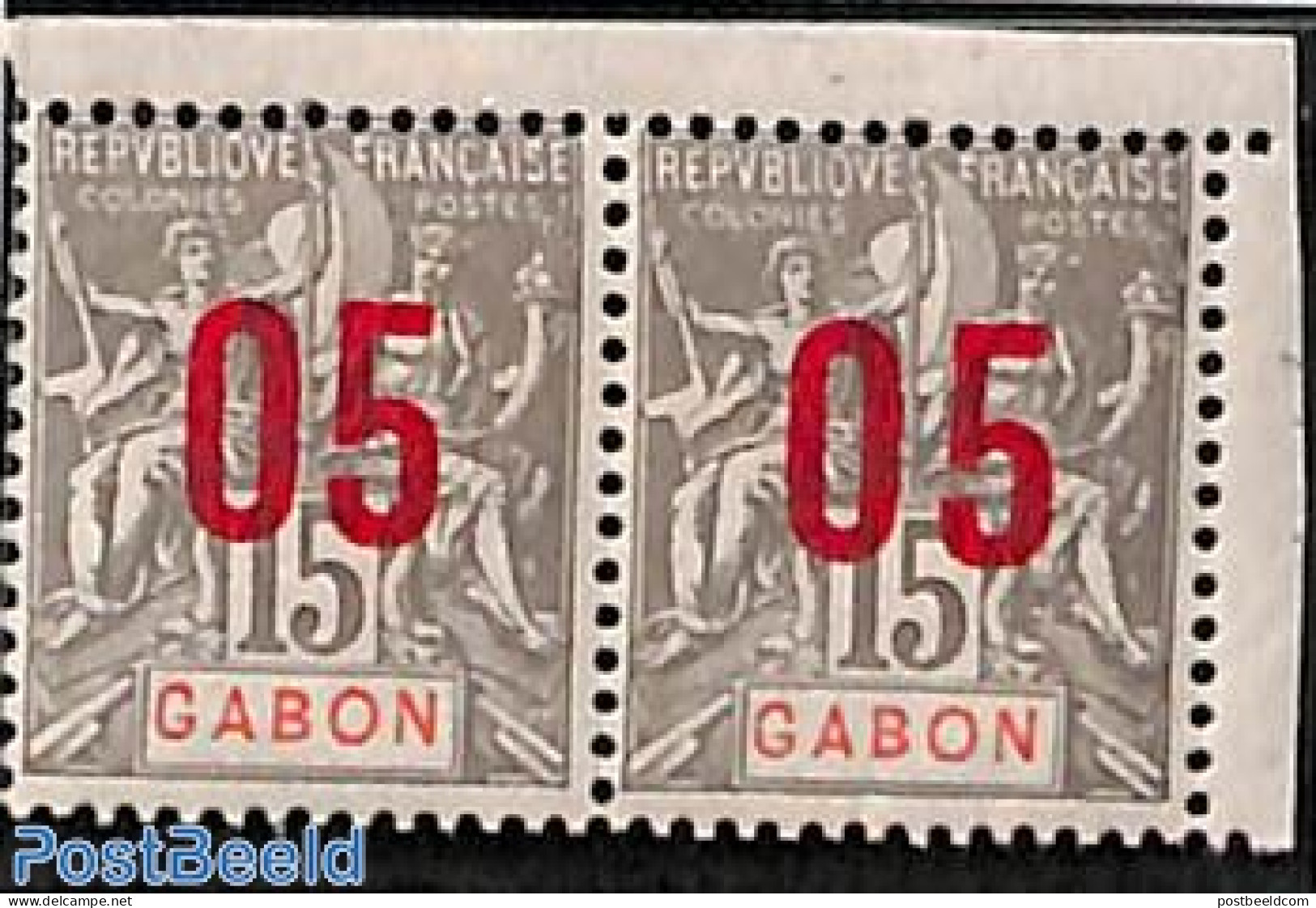Gabon 1912 Pair With Both Overprint Types, Mint NH - Ongebruikt