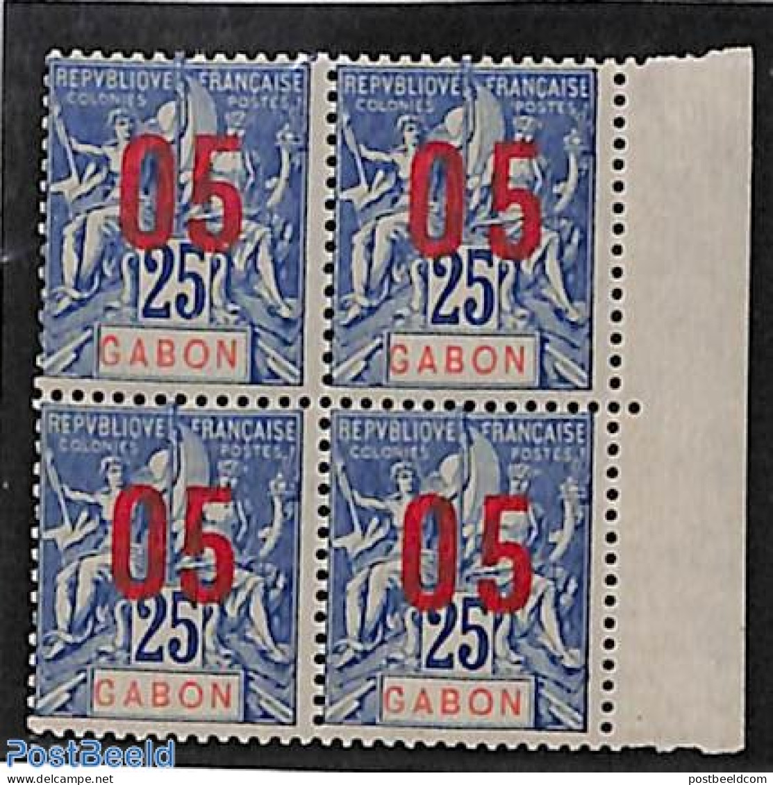 Gabon 1912 Block Of 4 With Each Overprint Type 2x, Mint NH - Neufs