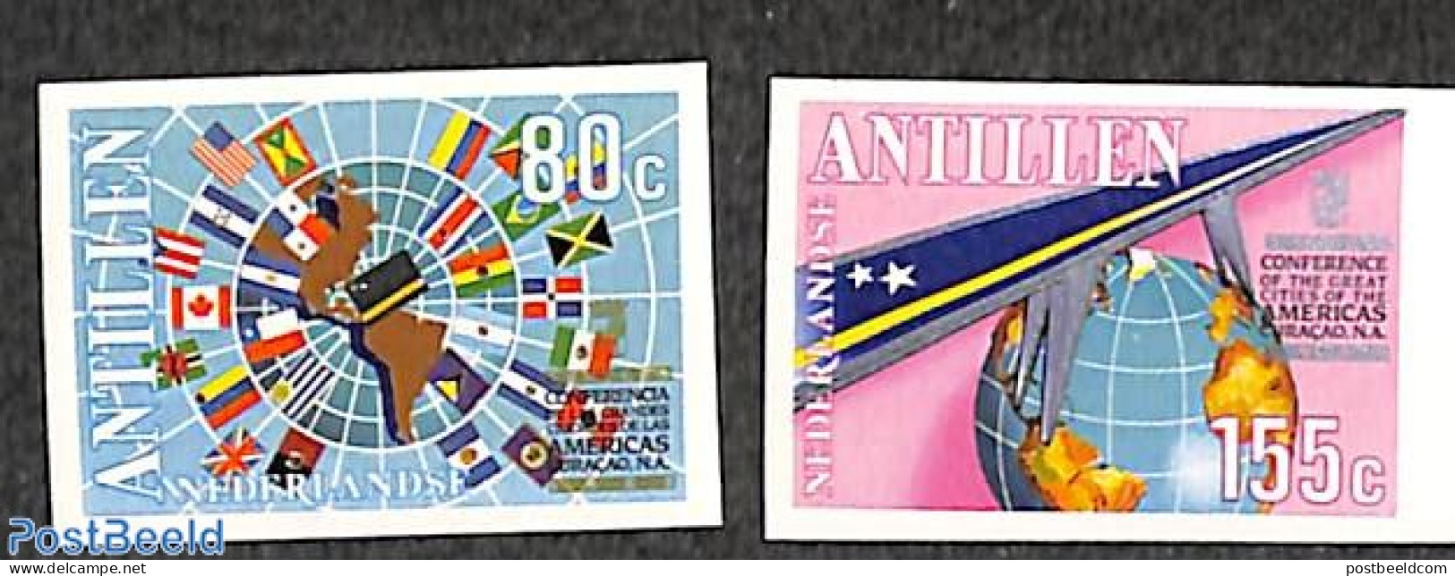Netherlands Antilles 1988 Large Cities Conference 2v, Imperforated, Mint NH, History - Various - Flags - Maps - Geographie
