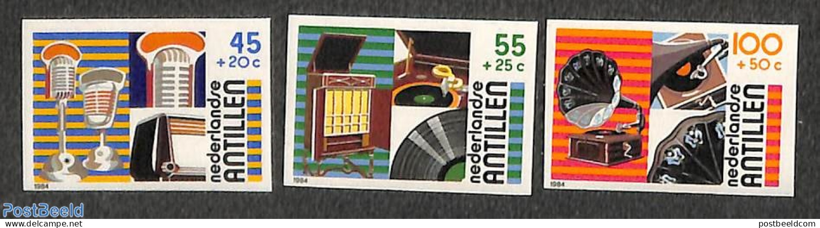 Netherlands Antilles 1984 Culture 3v, Imperforated, Mint NH, Performance Art - Music - Radio And Television - Musik