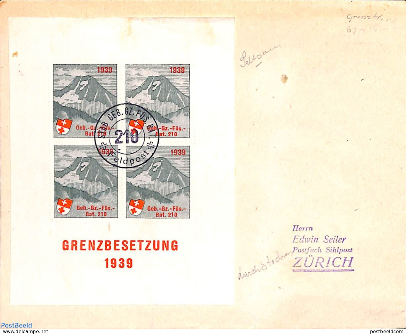 Switzerland 1939 Feldpost With Military Stamps S/s, Postal History - Briefe U. Dokumente