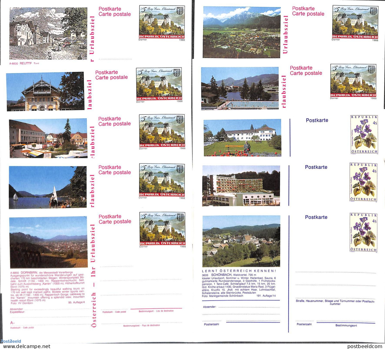 Austria 1990 10 Illustrated Postcards, Unused Postal Stationary - Storia Postale