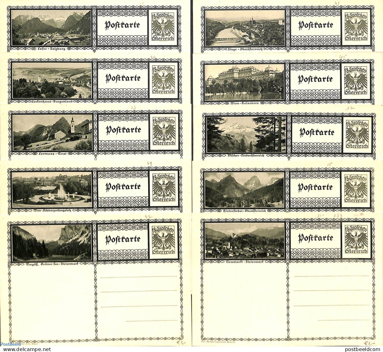 Austria 1930 10 Illustrated Postcards, Unused Postal Stationary - Cartas & Documentos