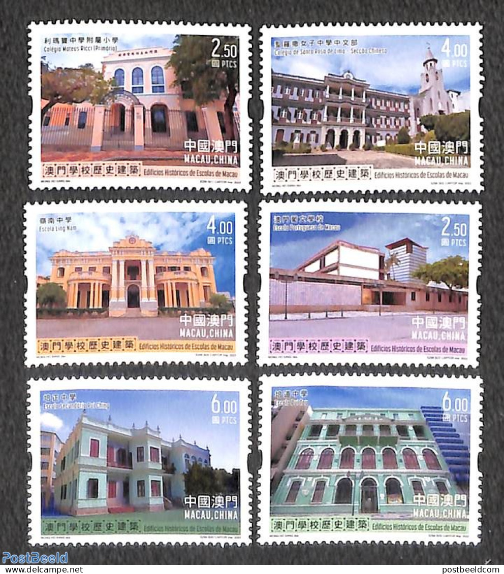 Macao 2022 Historic School Buildings 6v, Mint NH, Science - Education - Neufs
