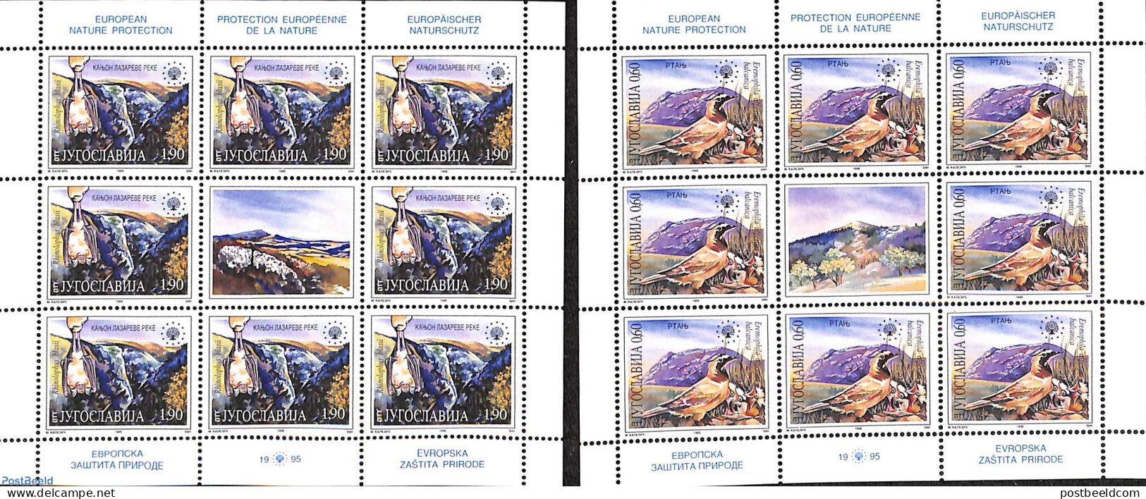 Yugoslavia 1995 European Nature Conservation 2 M/s, Mint NH, History - Nature - Europa Hang-on Issues - Birds - Unused Stamps