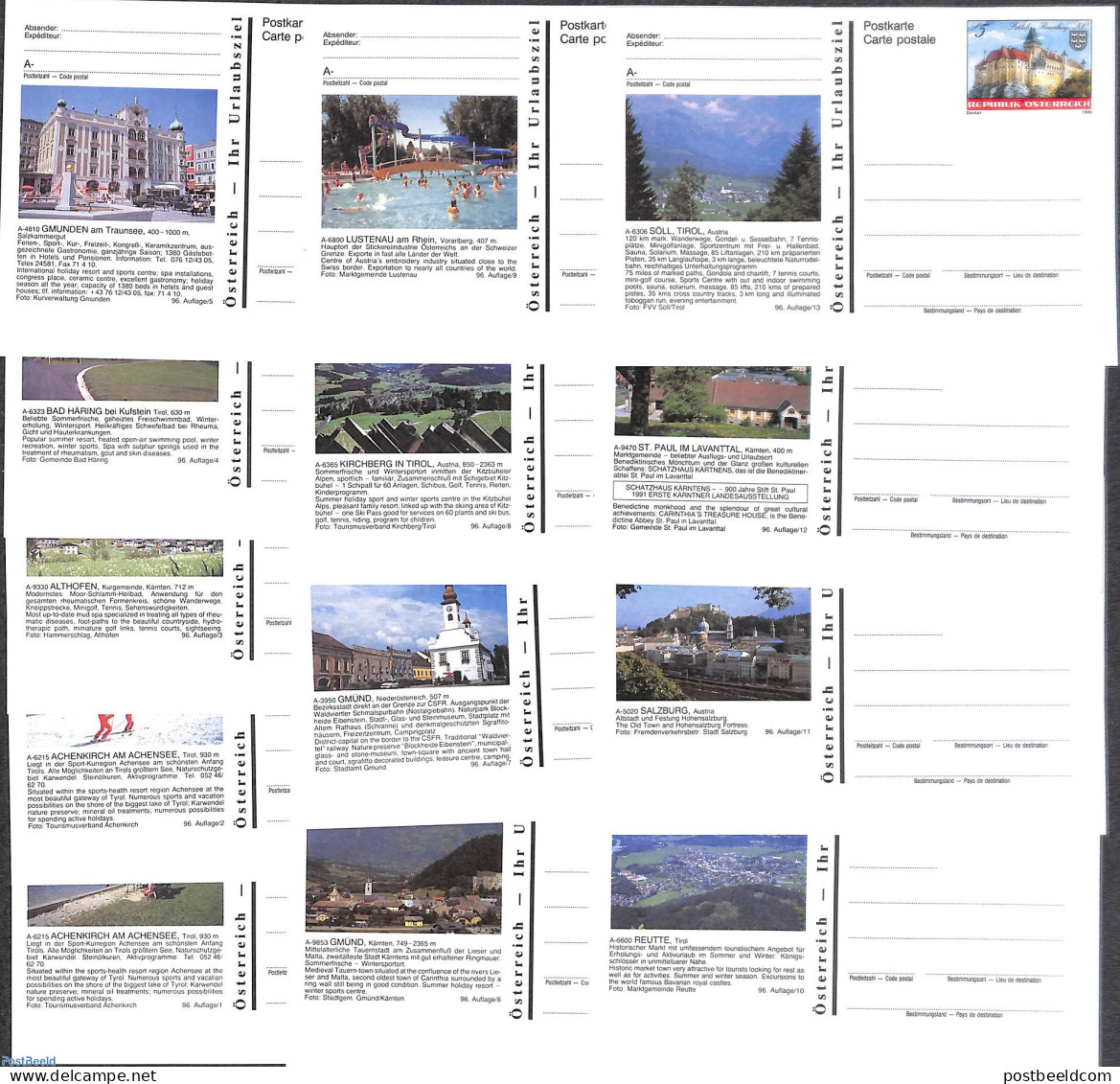 Austria 1990 13 Diff. Illustrated Postcards, Series 96, Unused Postal Stationary - Storia Postale