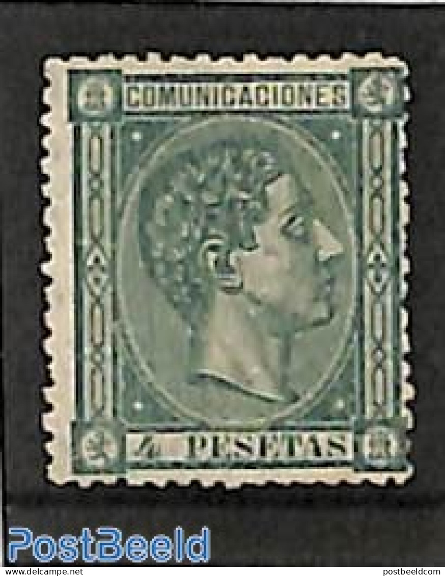 Spain 1875 4pta, Stamp Out Of Set, Without Gum, Unused (hinged) - Nuevos