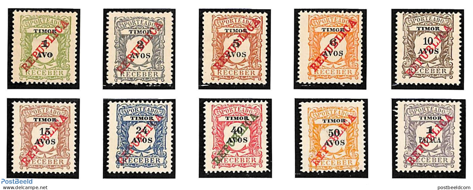 Timor 1911 Postage Due REPUBLICA Overprints 10v, Unused (hinged) - Oost-Timor