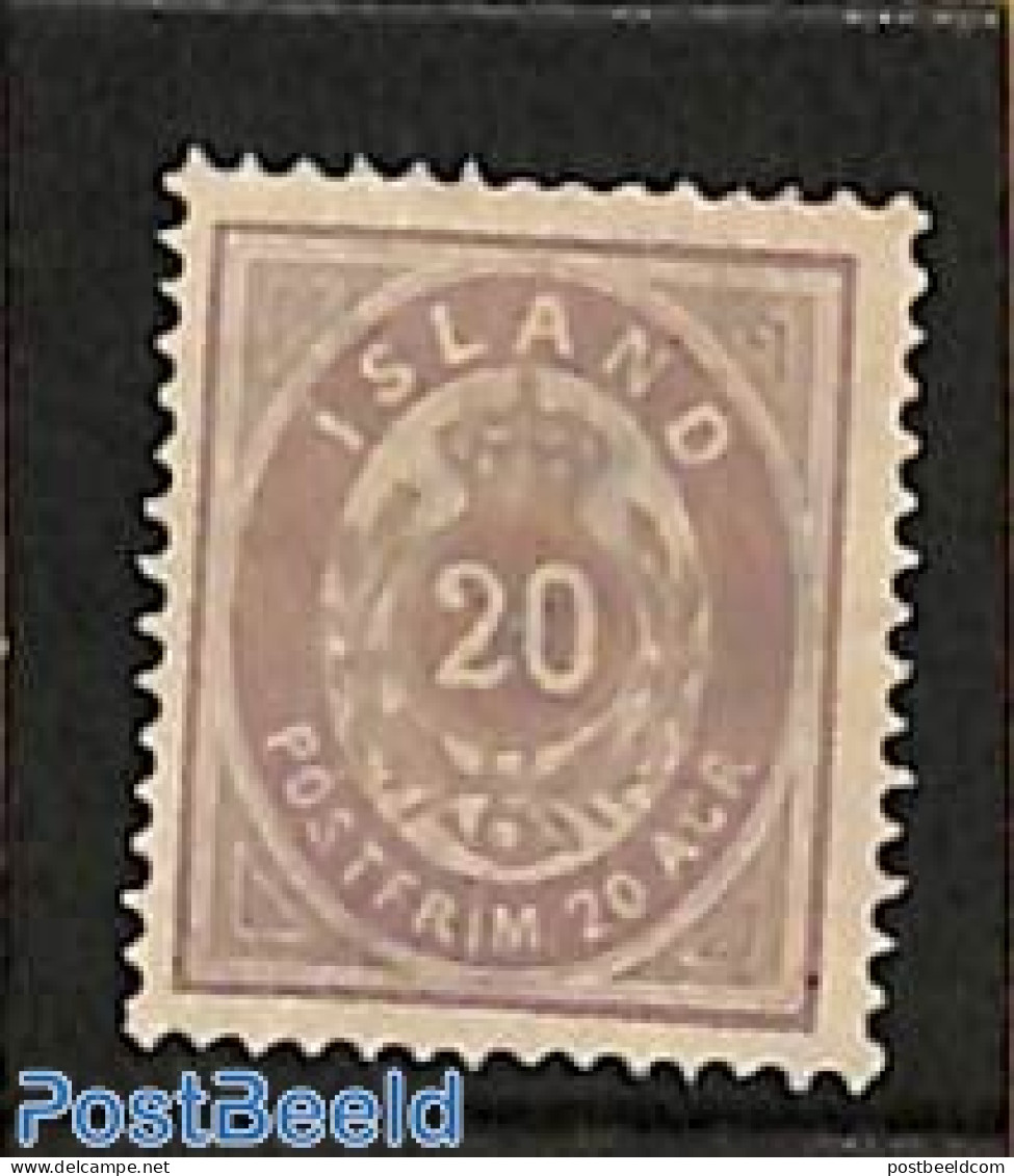 Iceland 1876 20o, Perf. 14:13.5, Unclear Print, Unused, Without Gum, Unused (hinged) - Ongebruikt