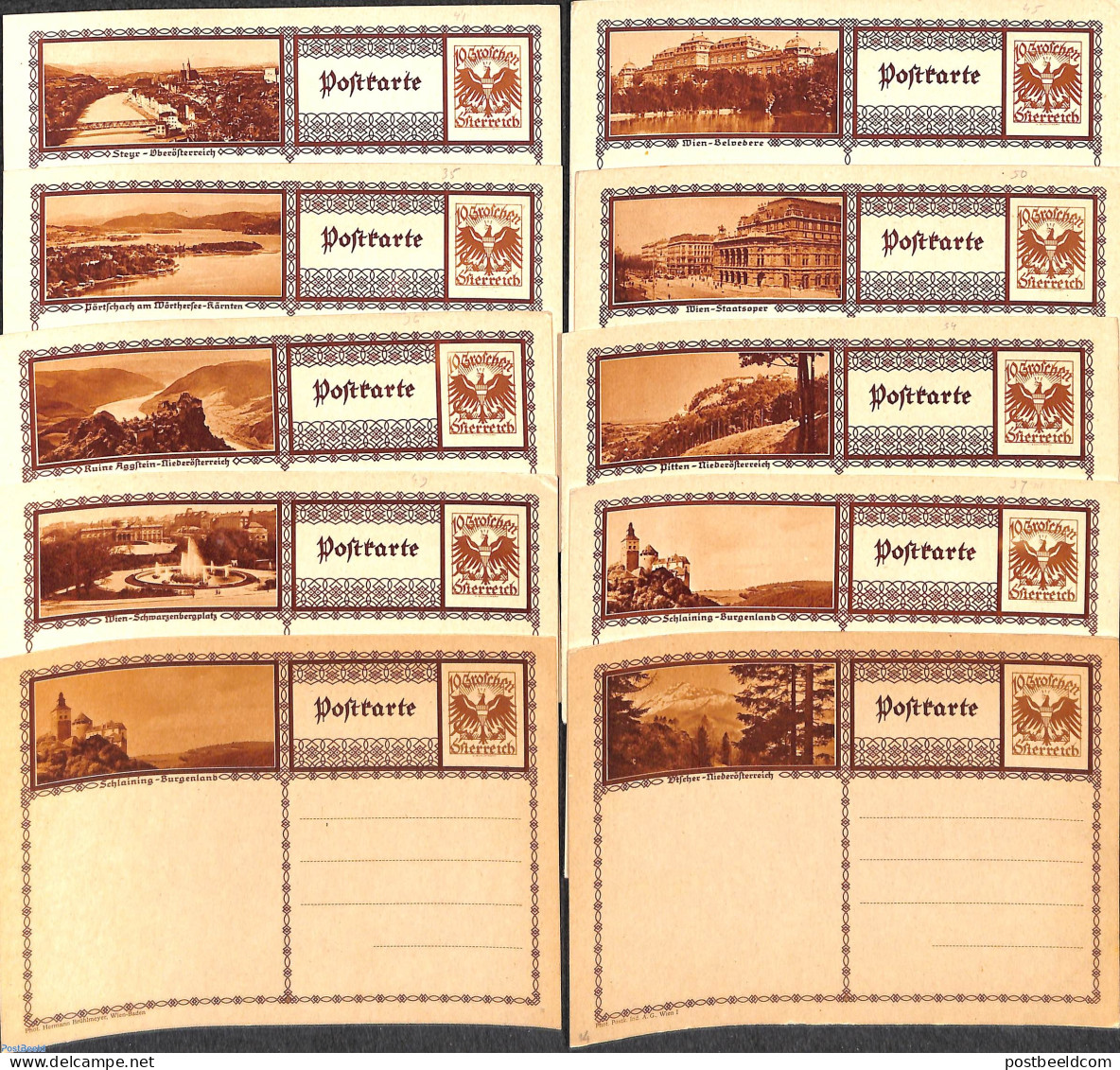Austria 1930 10 Illustrated Postcards, Unused Postal Stationary - Covers & Documents