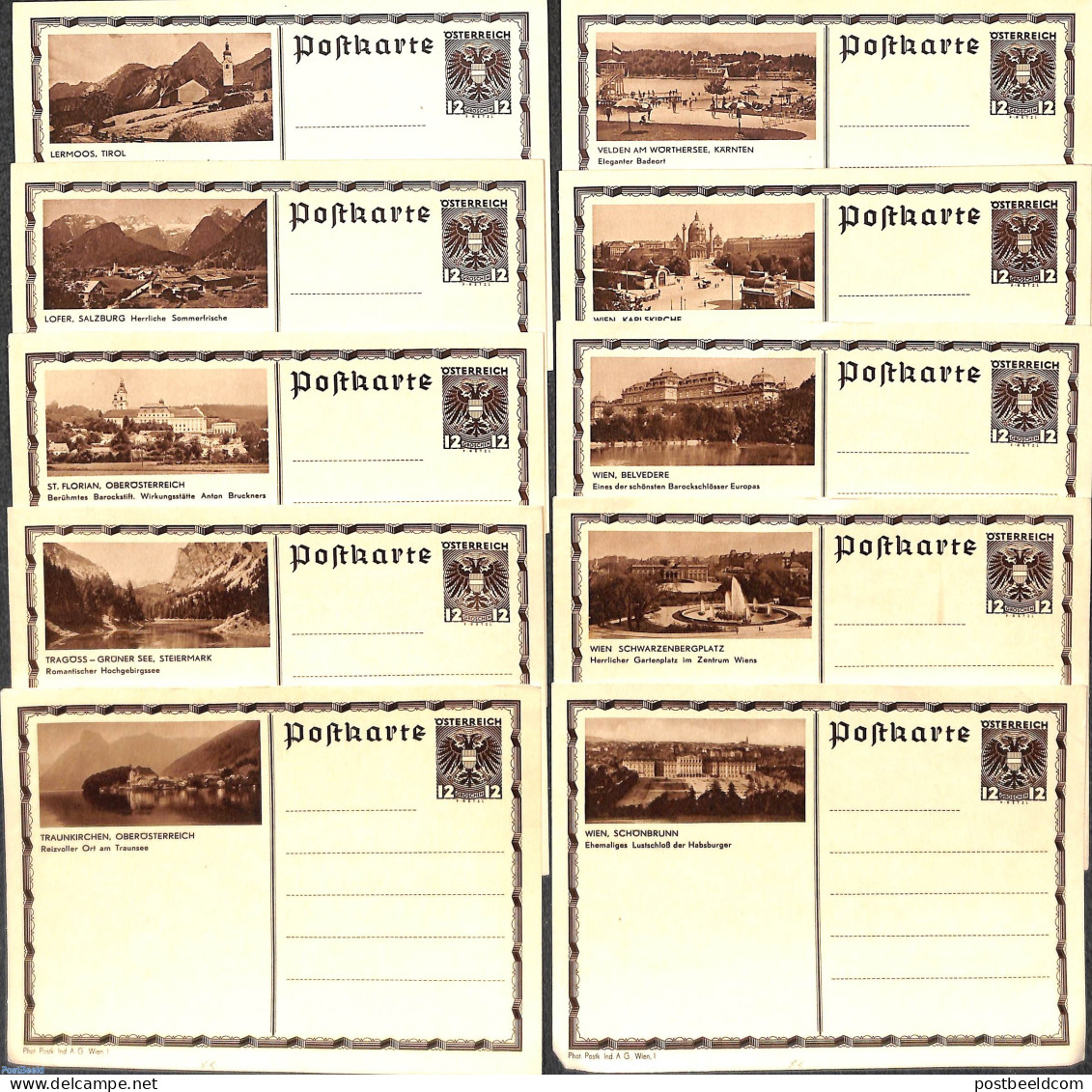Austria 1930 10 Illustrated Postcards, Unused Postal Stationary - Briefe U. Dokumente