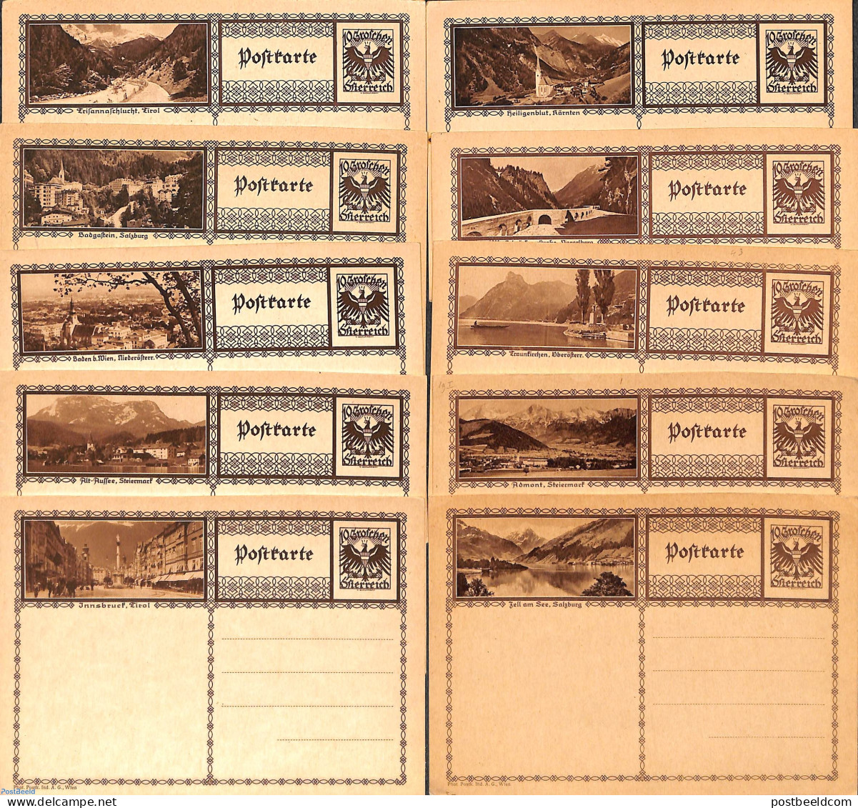 Austria 1930 10 Illustrated Postcards, Unused Postal Stationary - Storia Postale
