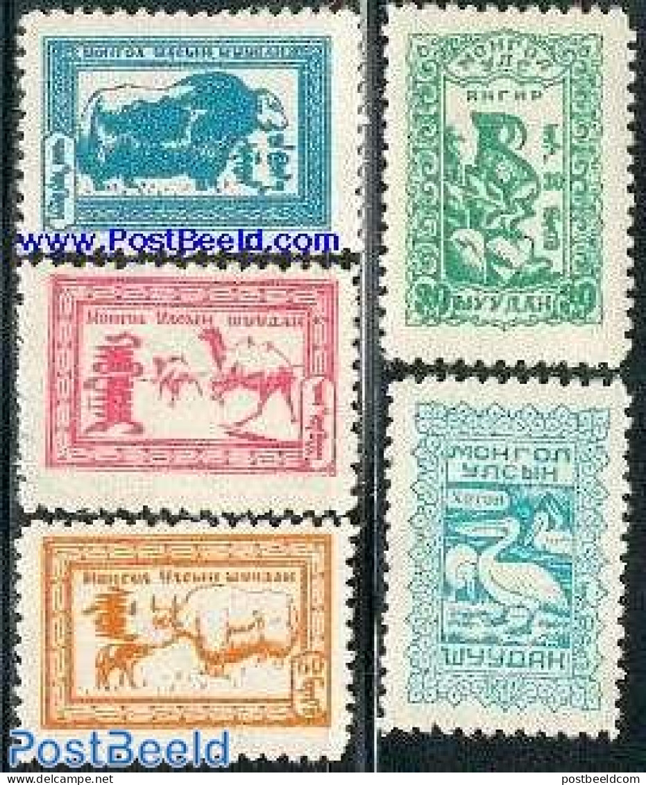 Mongolia 1958 Animals 5v, Unused (hinged), Nature - Animals (others & Mixed) - Birds - Camels - Mongolia