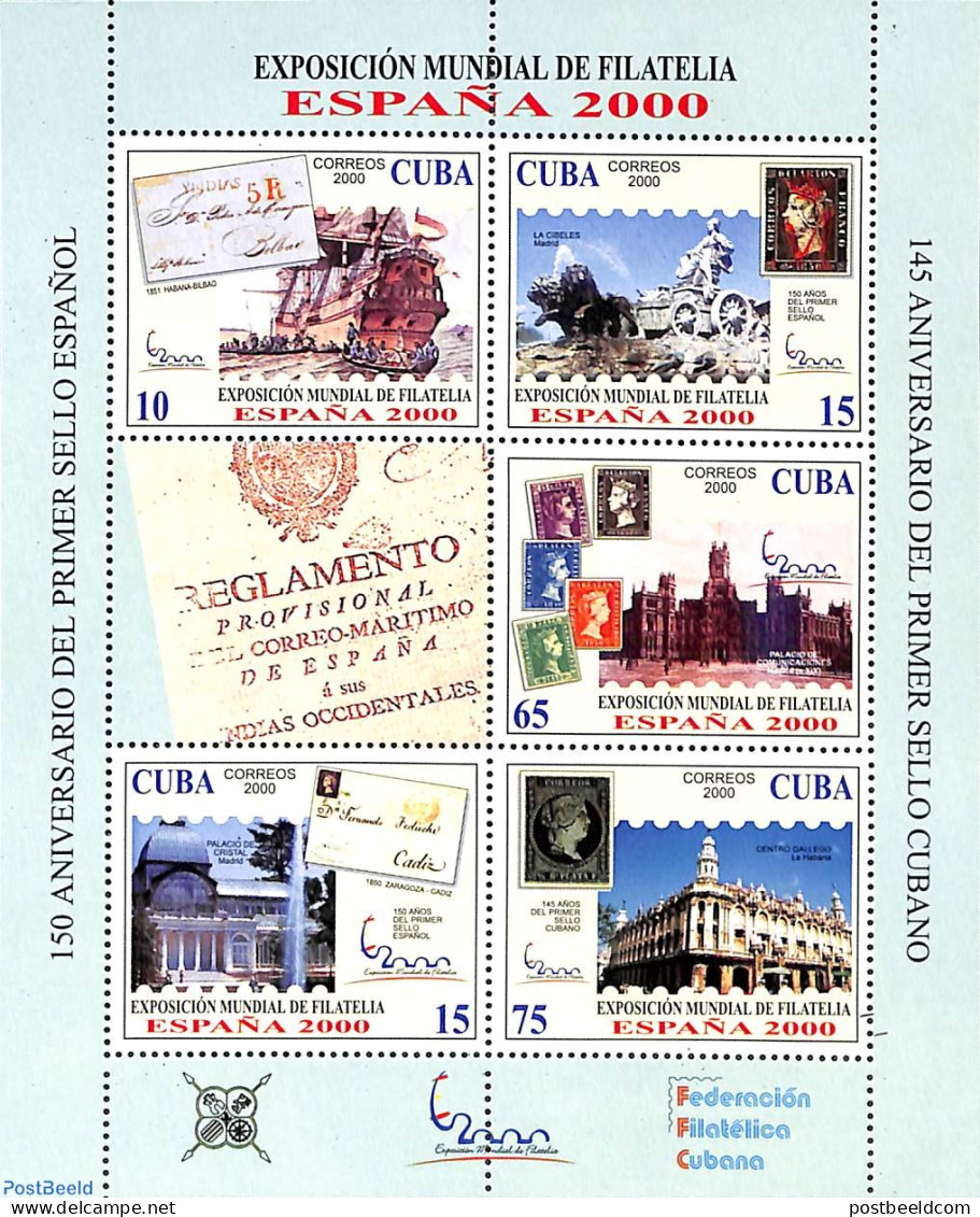 Cuba 2000 Espana 2000 M/s, Mint NH, Transport - Philately - Stamps On Stamps - Ships And Boats - Nuovi