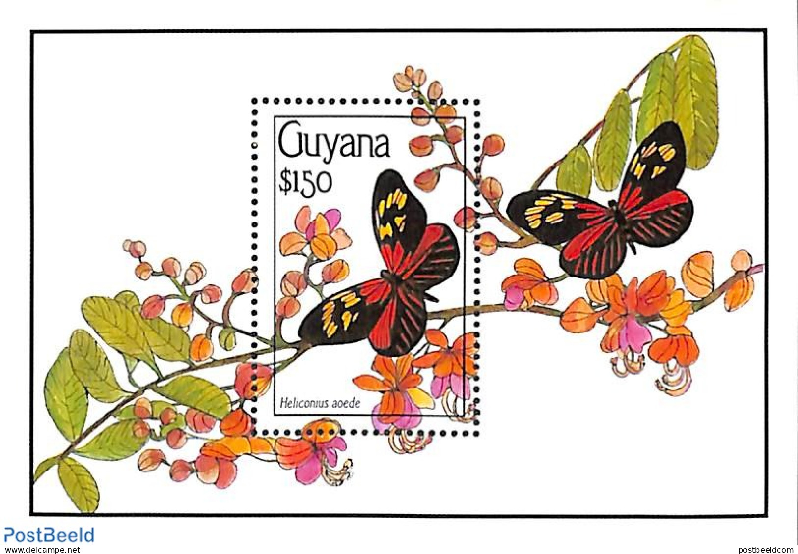 Guyana 1990 Heliconius Aoede S/s, Mint NH, Nature - Butterflies - Guyane (1966-...)