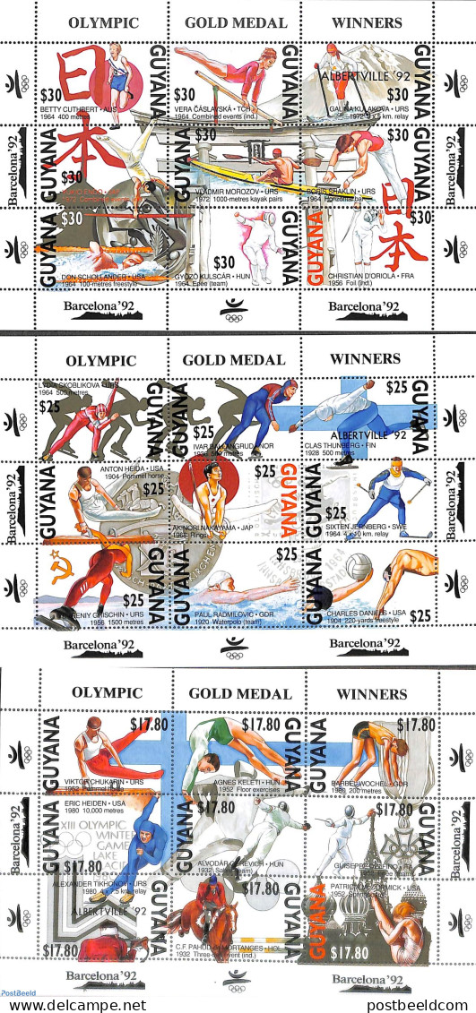 Guyana 1992 Olympic Winter Games, 3x Overprint ALBERTVILLE '92, 3 M/s, Mint NH, Sport - Olympic Games - Olympic Winter.. - Guyana (1966-...)