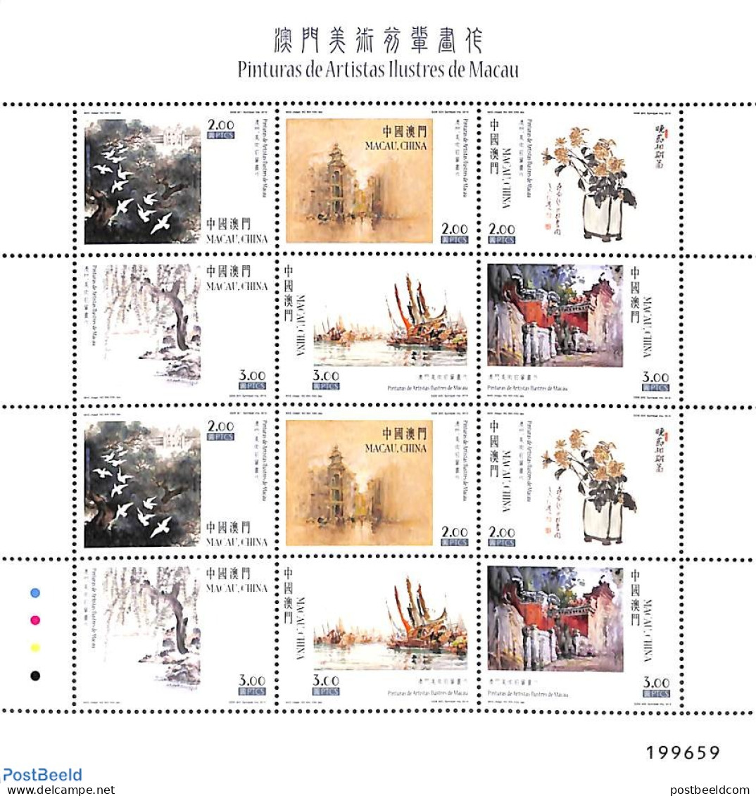 Macao 2016 Famous Painters M/s, Mint NH, Nature - Transport - Birds - Flowers & Plants - Ships And Boats - Art - Paint.. - Unused Stamps
