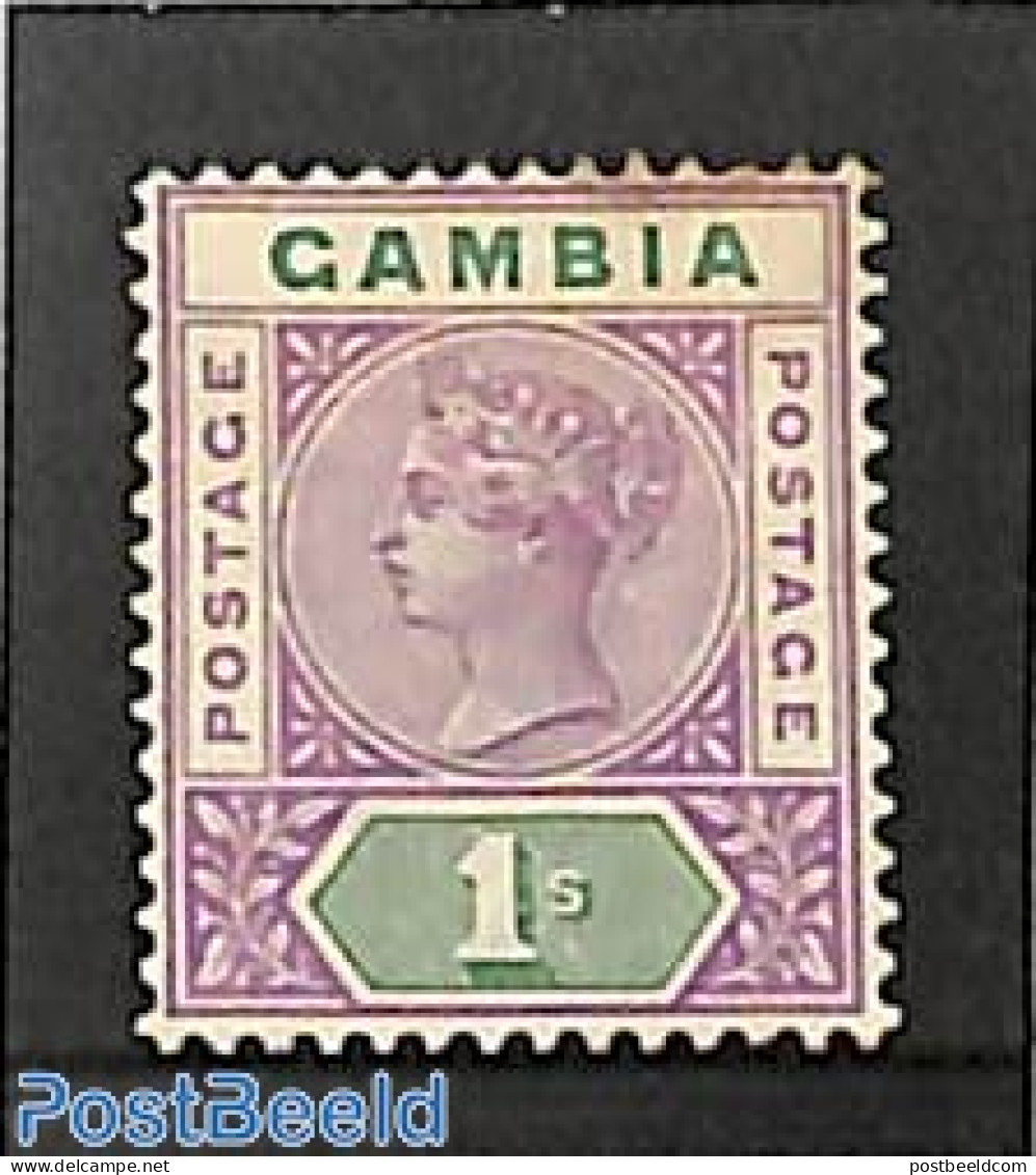 Gambia 1898 1sh, Stamp Out Of Set, Without Gum, Unused (hinged) - Gambia (...-1964)