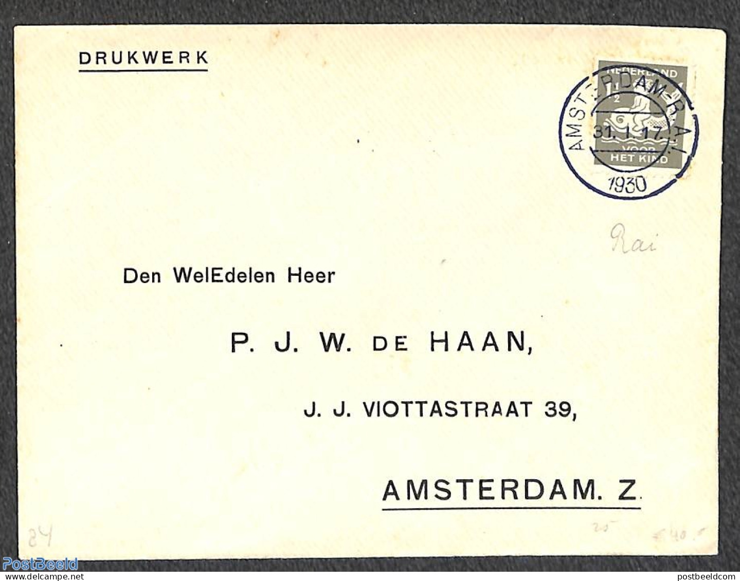 Netherlands 1930 NVPH No. R82 Single On Cover, Postal History - Lettres & Documents