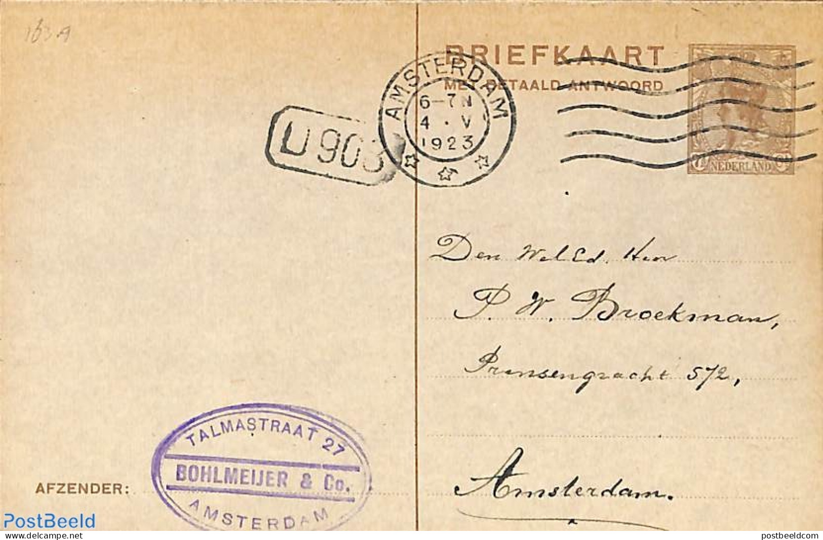 Netherlands 1922 Reply Paid Postcard 7.5/7.5c, Used Postal Stationary - Briefe U. Dokumente