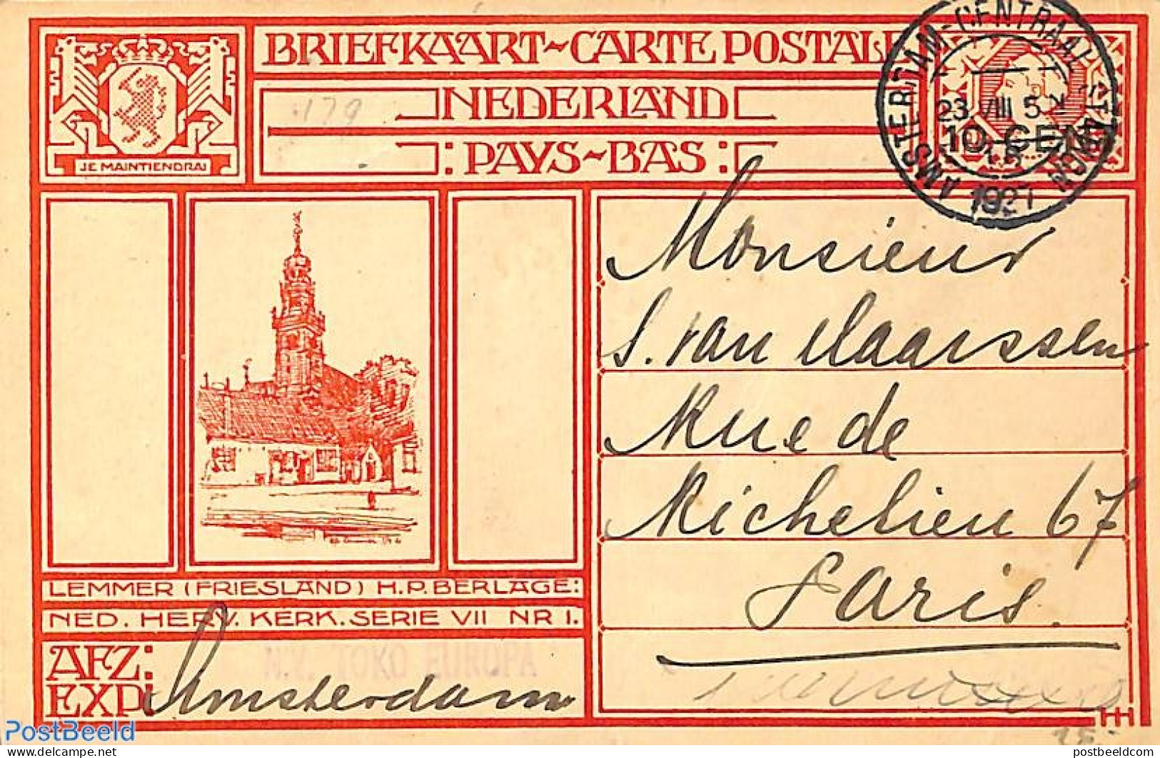 Netherlands 1926 Postcard 10c On 12.5c, Lemmer, Used Postal Stationary - Briefe U. Dokumente