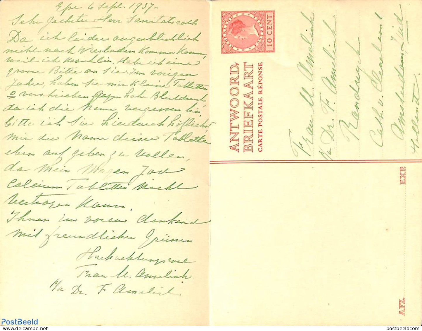 Netherlands 1926 Reply Paid Postcard 7.5/7.5c, Used Postal Stationary - Cartas & Documentos