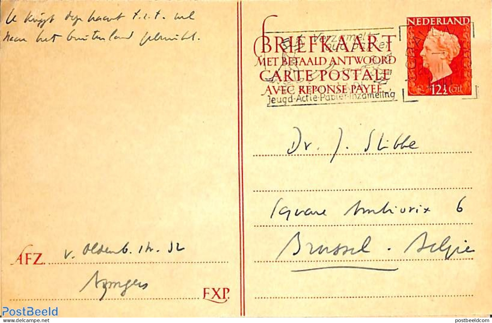Netherlands 1947 Reply Paid Postcard 12.5/12.5c, Used Postal Stationary - Cartas & Documentos