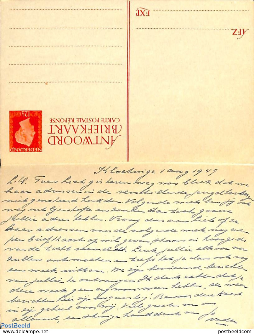 Netherlands 1947 Reply Paid Postcard 12.5/12.5c, Used Postal Stationary - Lettres & Documents